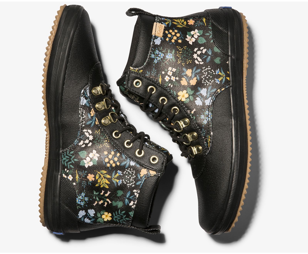 Womens Keds Boots - Rifle Paper Co. Scout Water-Resistant Canvas Wildflower - Black - 4308-VSWXT